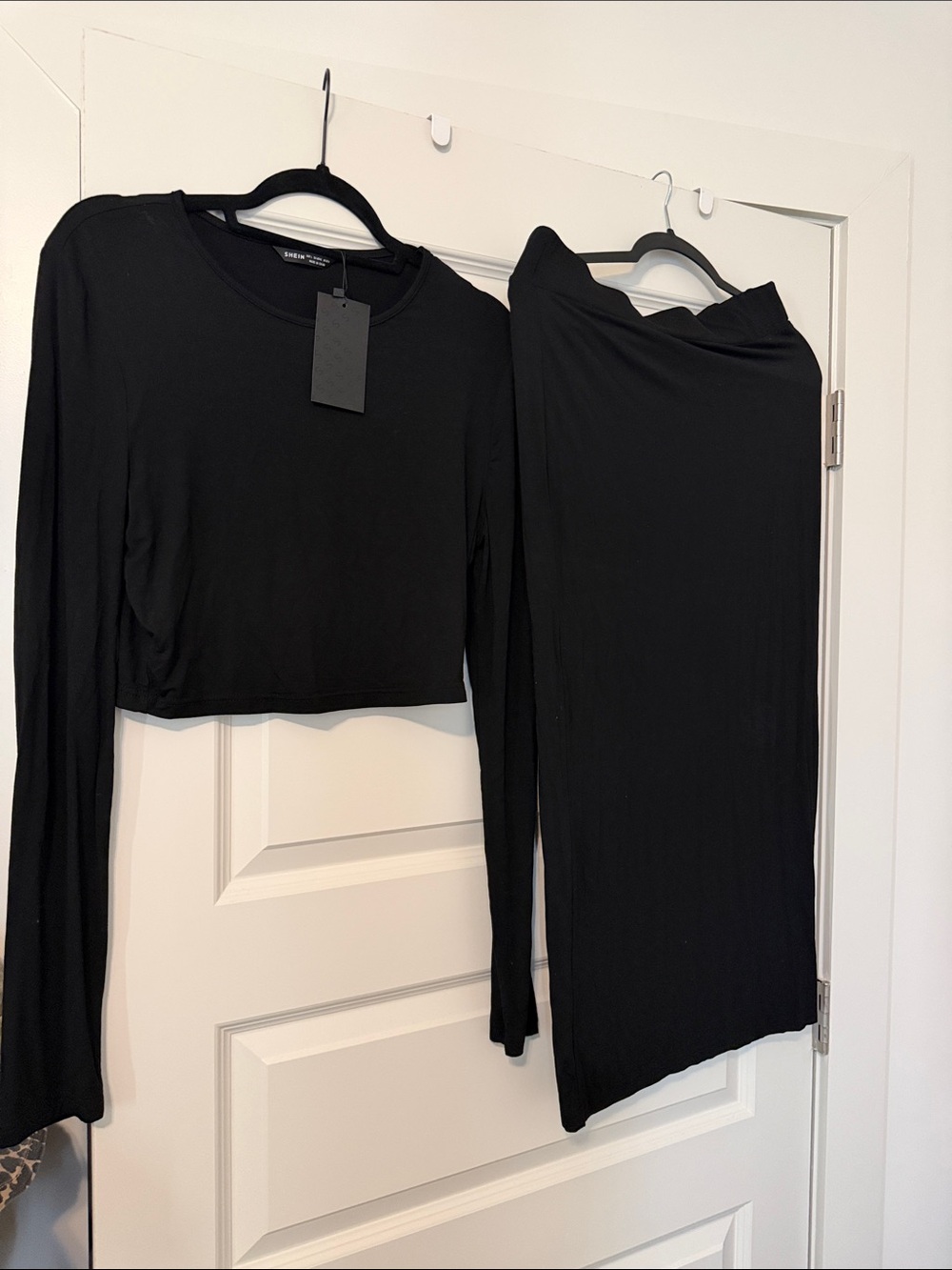 Black Two-Piece Set - Long Sleeve Crop Top & Skirt